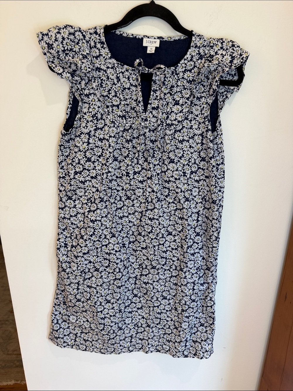J. Crew 100% Cotton Navy and White Daisy Print Ruffle Cap-Sleeve Dress, 0